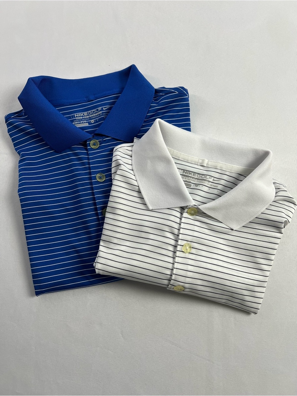 Nike Golf Dri Fit Tour Performance Bundle of Two Striped Short Sleeve Polos